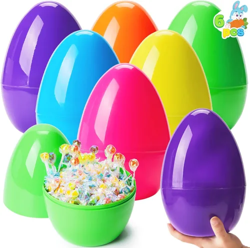 JOYIN Huevos de Pascua gigantes de 10 pulgadas, 6 huevos gigantes de plástico brillante vacíos rellenables para relleno de Pascua, regalos de