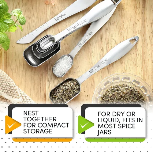 Miniatura 3 de Spring Chef Juego de 8 cucharas medidoras de acero inoxidable con nivelador, cucharadita de metal y cucharadas medidoras para ingredientes secos
