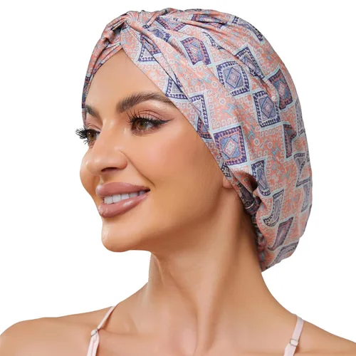 Miniatura 24 de Gorro de satén de seda ajustable para envolver el cabello para dormir, gorro de dormir de doble capa, turbante nocturno para cabello largo y rizado