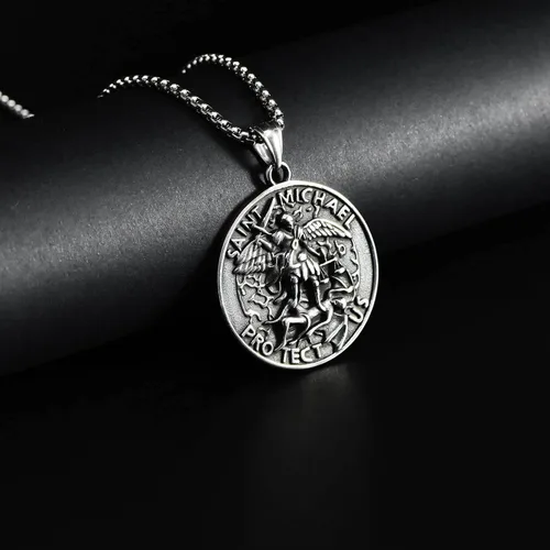 Miniatura 5 de FLYUN St Michael Necklace for Men, Archangel Saint Michael Pendant Medal in Stainless Steel