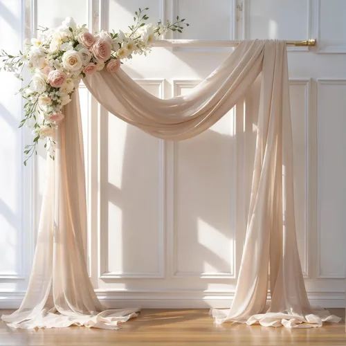 Miniatura 26 de Tela drapeada para arco de boda de 28 x 19 pies, telón de fondo de tela de gasa transparente, 1 panel de cortinas de rosa polvorienta para Cortina