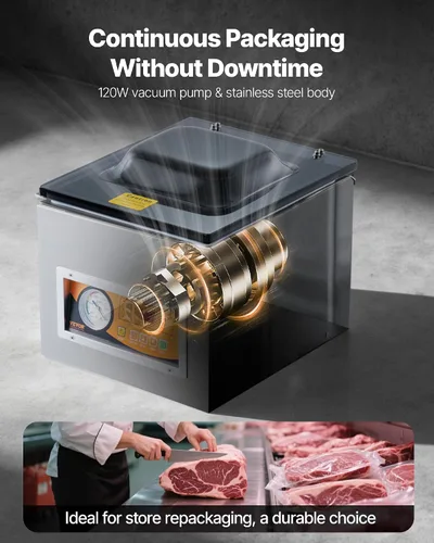 Miniatura 5 de VEVOR Sellador al vacío de cámara, potencia de sellado de 260 W, máquina de envasado al vacío para alimentos húmedos, carnes, adobos y más