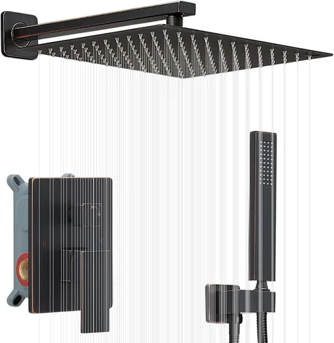 Miniatura 22 de Sistema de ducha negro mate de 10 pulgadas para baño, juego combinado de ducha de lujo con mezclador de lluvia, montado en la pared, grifo de ducha