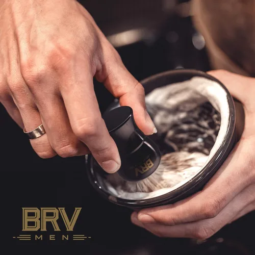 Miniatura 4 de BRV MEN Pure Badger Brocha de afeitar grande (nudos de 0.945 in) - Mango de resina pesada - Uso con maquinilla de afeitar de seguridad de doble Negro