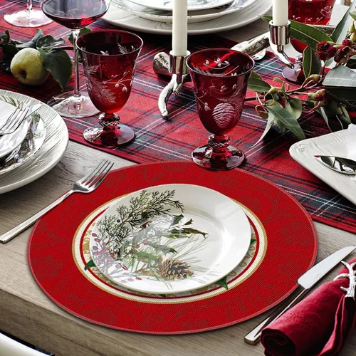 Miniatura 3 de Artoid Mode Juego de 4 manteles individuales redondos de Navidad con acuarela de Poinsettia roja, 15 pulgadas, alfombrillas de mesa redondas