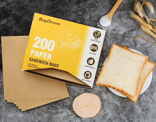 Miniatura 4 de BagDream Bolsas de papel para sándwich de 7.9 x 6.3 x 1.96 pulgadas, 200 unidades, bolsas de papel reciclables para cocina, sellables