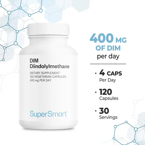 Miniatura 5 de Supersmart - Suplemento DIM de 400 mg por día (diindolilmetano) - Equilibrio natural para hombres y mujeres Sin OMG y sin gluten - 120 cápsulas