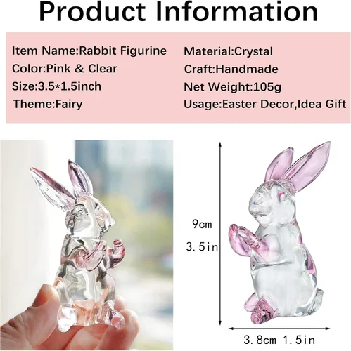 Miniatura 2 de HDCRYSTALGIFTS Figura de conejo de cristal de 3.5 pulgadas, coleccionables, decoración de conejito de Pascua, arte de cristal, pisapapeles, Pascua