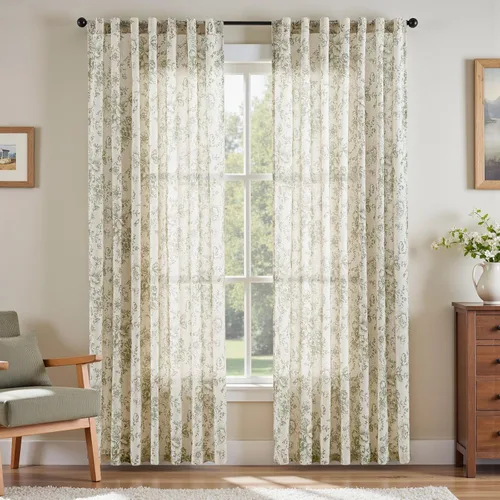 Miniatura 99 de Jinchan Cortinas de Mezcla de Lino con Estampado Floral para Sala de Estar, 84 Pulgadas de Largo, Cortinas con Bolsillo para Varilla y Tab Trasera