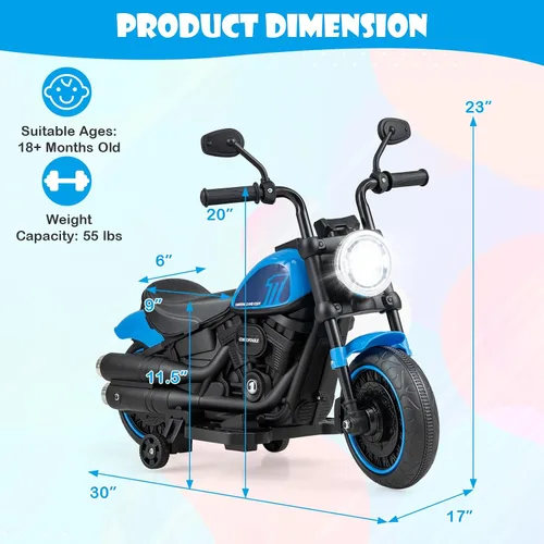 Miniatura 5 de Costzon Motocicleta para niños pequeños, motocicleta eléctrica alimentada por batería de 6 V con ruedas de entrenamiento desmontables, arranque