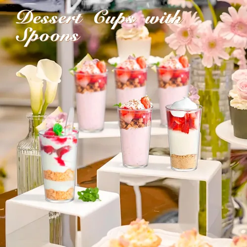 Miniatura 2 de mwellewm 150 paquetes de mini tazas de postre con cucharas, tazas de postre de plástico transparente de 3oz para postres tipo parfait para fiestas