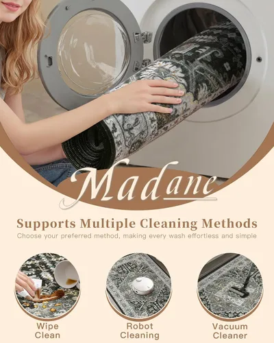 Miniatura 304 de Madane Tapete lavable de 2 x 10 pies para pasillo, cocina, recibidor, clásico, suave, antideslizante para interiores, casa de campo, baño, sala