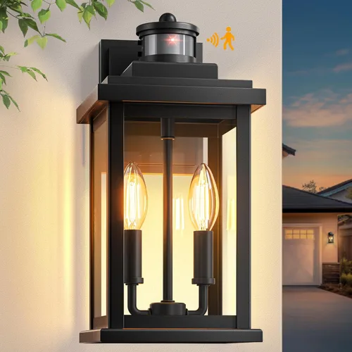 VIANIS Luz negra grande con sensor de movimiento para exteriores de 15 pulgadas, aplique de iluminación exterior, iluminación exterior del atardecer