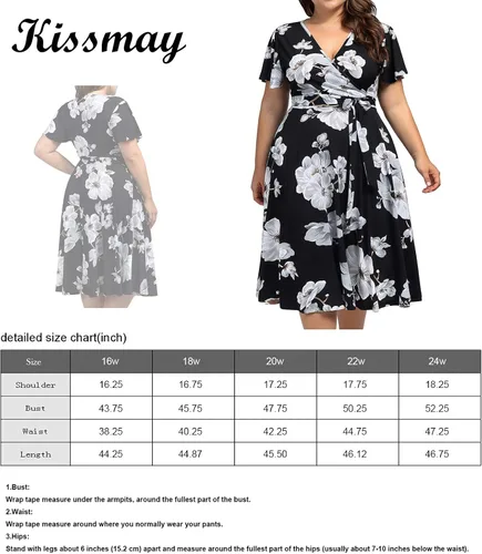 Miniatura 4 de kissmay - Vestidos de cóctel florales con cuello en V para mujer, talla extragrande, con bolsillo