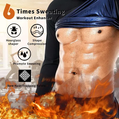 Miniatura 2 de Sauna Sudor Camisa Entrenador de Cintura para Hombres Chaleco de Compresión Entrenamiento Ropa de Gimnasio Mejorador de Sudor Manga Larga