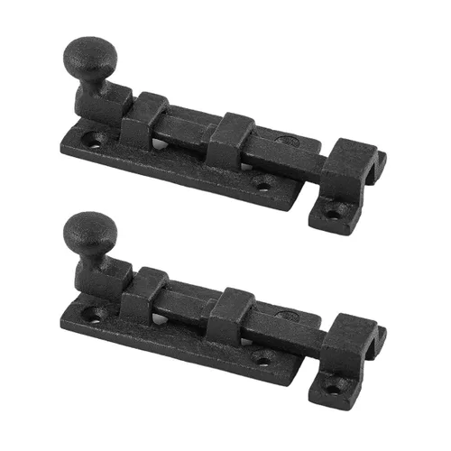 Miniatura 10 de Renovators Supply Manufacturing Pestillo de cerradura de puerta de 4 pulgadas. Pestillo de perno deslizante de hierro forjado negro con accesorios