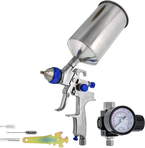 TCP Global Pistola de pulverización profesional HVLP de 0.071 in - Kit de pistola de pintura automática de alimentación por gravedad para capa base,