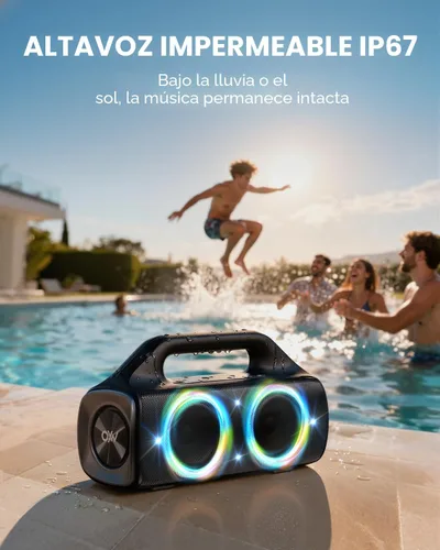 Miniatura 5 de Altavoz Bluetooth impermeable IP67: 80 W (pico), altavoces inalámbricos portátiles para exteriores con luces LED, tiempo de reproducción de 20