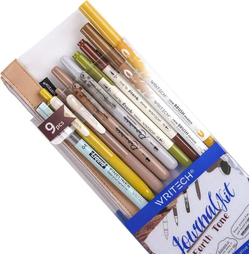 WRITECH Bolígrafos de Gel para Diarios y Resaltadores: Bolígrafo de Gel Retráctil de Punta Fina de 0.5mm, Resaltador Fino Multicolor de Punta Dual