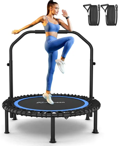 Miniatura 13 de ANCHEER - Trampolín de entrenamiento plegable de 40 pulgadas con cuerdas de resistencia y cuerdas elásticas mejoradas, manubrio ajustable de 4