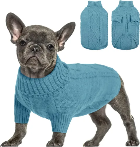 Queenmore - Suéter de cuello alto para perros pequeños, ropa de punto trenzado para clima frío, ropa clásica de cuello de tortuga gruesa y cálida