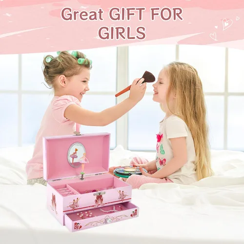 Miniatura 7 de Joyero musical de bailarina clásica con cajón y bailarina, regalos para niñas para almacenamiento de joyas, caja de música para niñas de 3 a 12 años