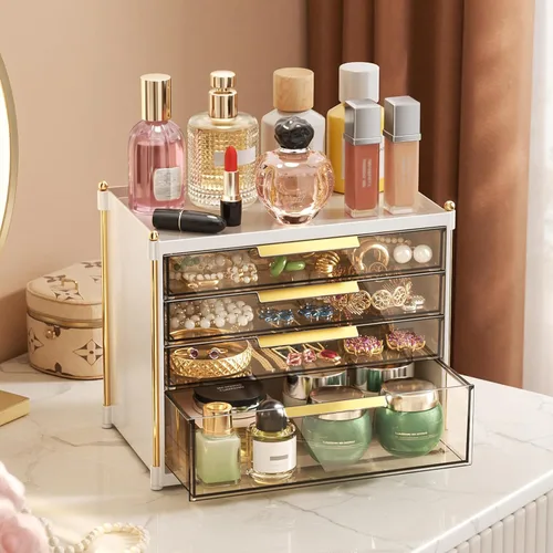 Miniatura 2 de Aveniee Organizador de maquillaje con 4 cajones, organizadores y almacenamiento de baño, contenedores de plástico para encimera, perfumes, tocador