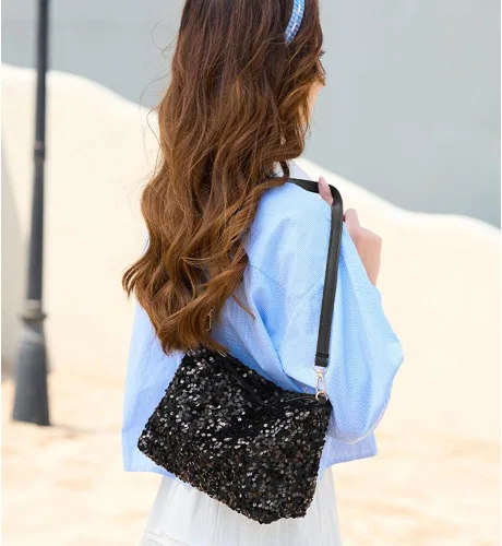 Miniatura 5 de Bolso de noche para mujer, bolso cruzado de noche con lentejuelas, elegante bolso de mano con purpurina para mujer, boda, graduación, fiesta