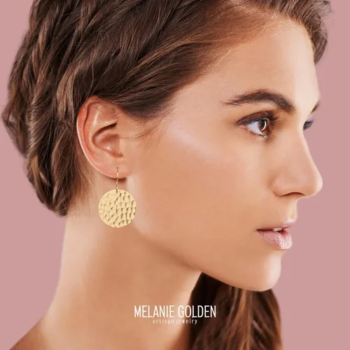 Miniatura 15 de Aretes colgantes grandes con disco circular martillado en plata, oro u oro rosa