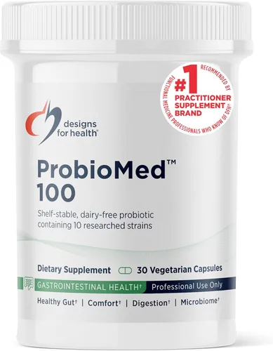 Designs for Health ProbioMed 100 - Probióticos para la salud digestiva - 10 cepas con probiótico Lactobacillus Acidophilus + Lactobacillus Rhamnosus