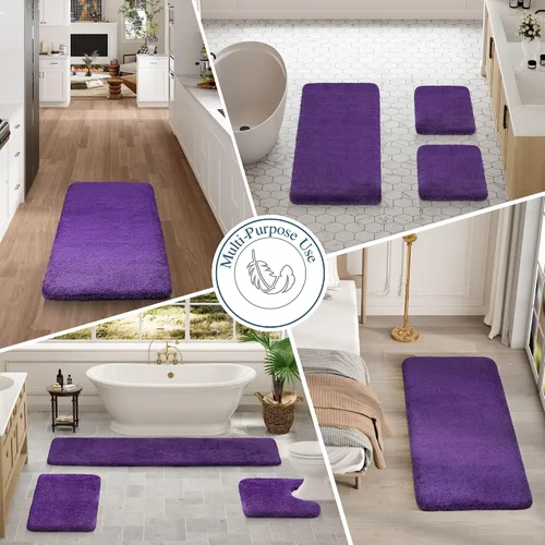 Miniatura 6 de Walensee Alfombra de baño grande (24 x 36 pulgadas, aguamarina) extrasuave y absorbente, lavable a máquina, de microfibra, antideslizante, de lujo