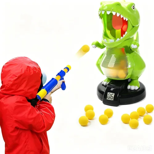 Miniatura 14 de EagleStone - Juguetes de dinosaurio móvil de tiro para niños, juegos electrónicos de disparo al blanco con 2 pistolas de bomba, 48 bolas, juguetes
