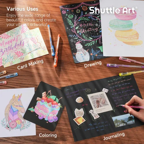 Miniatura 5 de Shuttle Art Bolígrafos de gel pastel, 24 colores pastel lechosos para papel negro, libros para colorear para adultos, dibujo, garabatos, Paquete