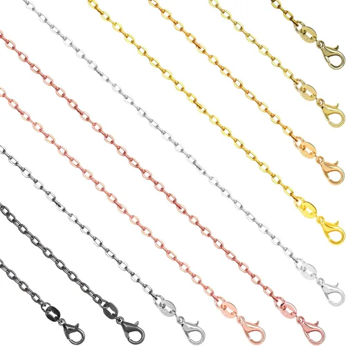 Miniatura 8 de SANNIX Paquete de 50 cadenas de collar chapadas en plata, paquete de cadena de cable para hacer joyas plateado y dorado