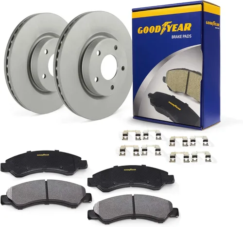 Goodyear Frenos PRK67801F | Kit de frenos delanteros premium con par (2) de rotores de freno con revestimiento antiOx y pastillas de freno de