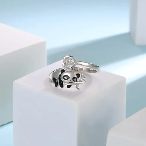 Miniatura 3 de Sterling Silver CatPugElephantPandaAxolotlUnicornCow Rings Adjustable Cute Animal Hypoallergenic Ring Jewelry Gift for Women Daughter