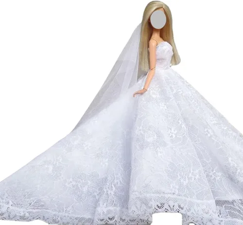Miniatura 6 de Ropa de muñeca nupcial blanca y azul, vestido de novia para niña de 11.5 pulgadas, vestido de princesa de fiesta, accesorios de muñecas de 1/6