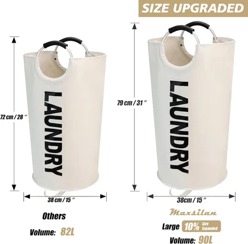 Miniatura 3 de Maxsilan - Cesta de lavandería grande de 90 L, cesta de ropa alta independiente, bolsa de lavandería plegable, color beige
