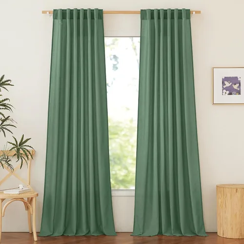 Miniatura 13 de NICETOWN Cortinas de lino grueso para dormitorio, privacidad añadida, bolsillo para barra y pestaña trasera, no se transparentan, mezcla de lino