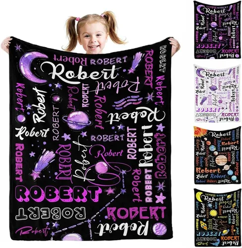 Miniatura 17 de Manta personalizada AOFUN con texto de nombre para adultos y niños, regalo para cumpleaños, boda, Día de San Valentín, 40x30 pulgadas, Estilo 1