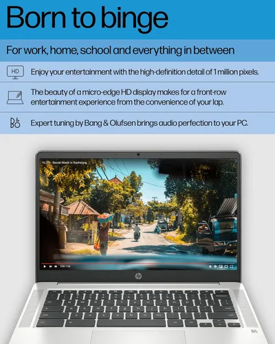Miniatura 3 de HP Laptop Chromebook de 14 pulgadas, Intel Celeron N4120, 4 GB de RAM, 64 eMMC, pantalla HD, Chrome OS, gráficos Intel UHD 600, batería de larga