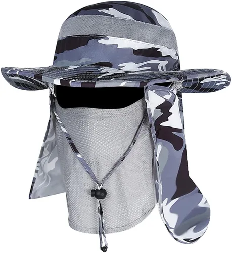 Miniatura 10 de YR.Lover Gorra de pesca de ala ancha con protección solar UV para exteriores con solapa extraíble