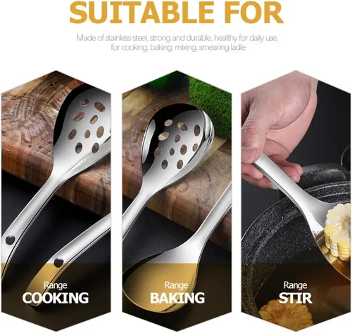 Miniatura 5 de Luxshiny Juego de paletas de arroz de acero inoxidable con cuchara de servir ranurada, utensilios de cocina portátiles de 2 piezas para el hogar