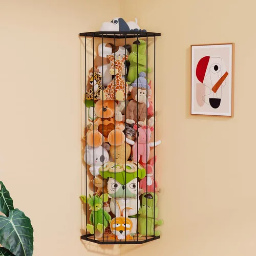 BBLlKE Zoo de almacenamiento de animales de peluche, organizador de juguetes de peluche de esquina con longitud ajustable, soporte de red para Negro