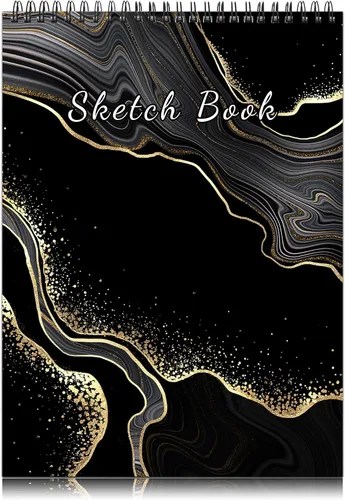 Deokke Cuaderno de bocetos encuadernado en espiral, 9 x 12 pulgadas, papel grueso de 3.53 oz/m², 50 hojas y 100 páginas, libro de bocetos A-3-oro