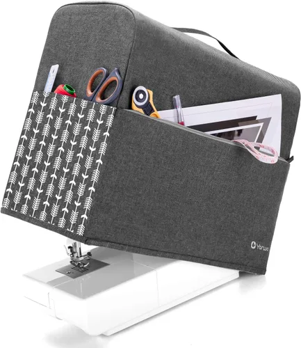 Yarwo Cubierta antipolvo para máquina de coser con asa superior y bolsillos, compatible con Brother, Singer y la mayoría de máquinas de coser Gris
