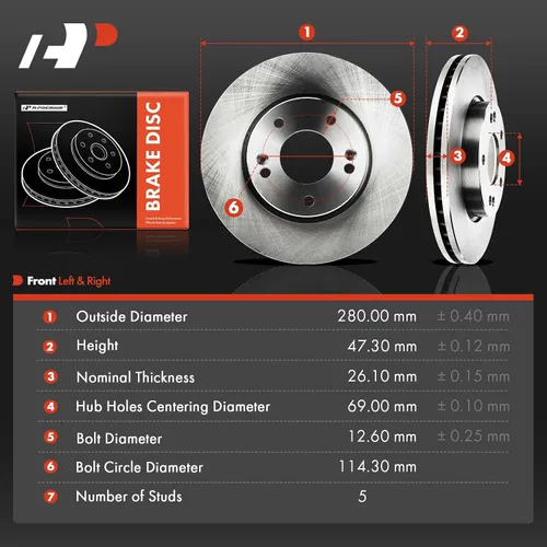 Miniatura 5 de A-Premium Rotores de freno de disco ventilados delanteros de 11.02 pulgadas (11.024 in) compatibles con modelos seleccionados de Hyundai y Kia
