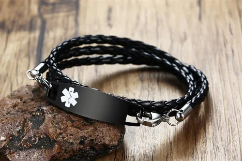 Miniatura 5 de XUANPAI Personalized Customized Multi-Strand Handmade Weaving PU Emergency Medical Alert ID Bracelet Wristband for Men,7.5 Inches