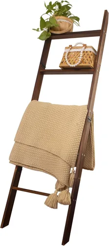 Miniatura 17 de Escalera para Mantas de 6 Niveles – Perchero de Edredones de 5.5 Pies (1.68 m) para Apoyar en la Pared, Almacenamiento de Mantas Estilo Granja