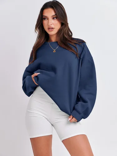 Miniatura 2 de ANRABESS Sudadera de gran tamaño para mujer, con cuello redondo, estilo Y2K, sudadera con capucha de forro polar, cómoda, camiseta informal, ropa